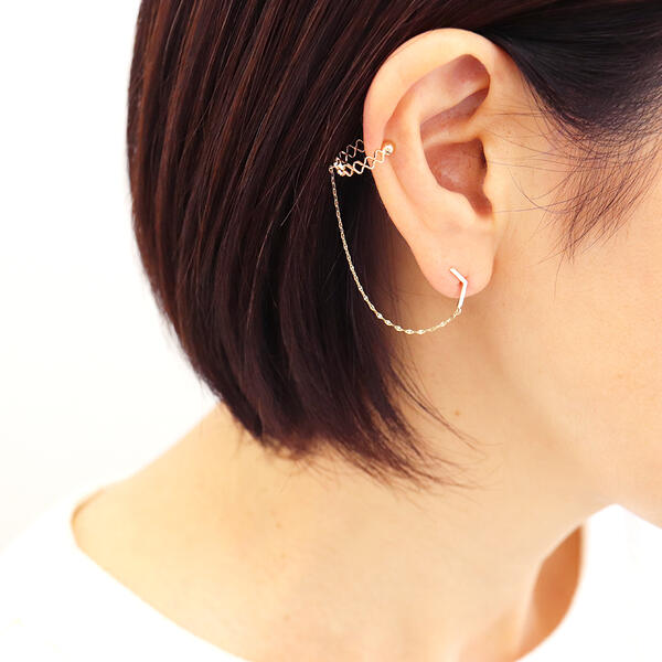 イヤカフ ピアス レディース シンプル k10 ジュエリー アクセサリー ゴールド おしゃれ ギフト 小ぶり K10 10金 オフィス 人気 女性用 チェーン ...