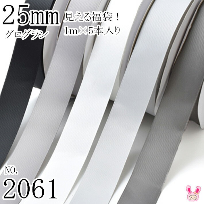 25mm グログランリボンアソート セット 1mx5本(030.012.000.007.017) 黒・白・モノトーン系 （2061）