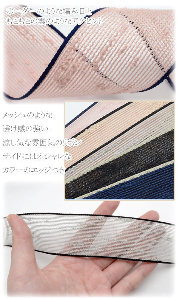 40mm　リネン風ボーダーポイントリボン　2m　［在庫限り］