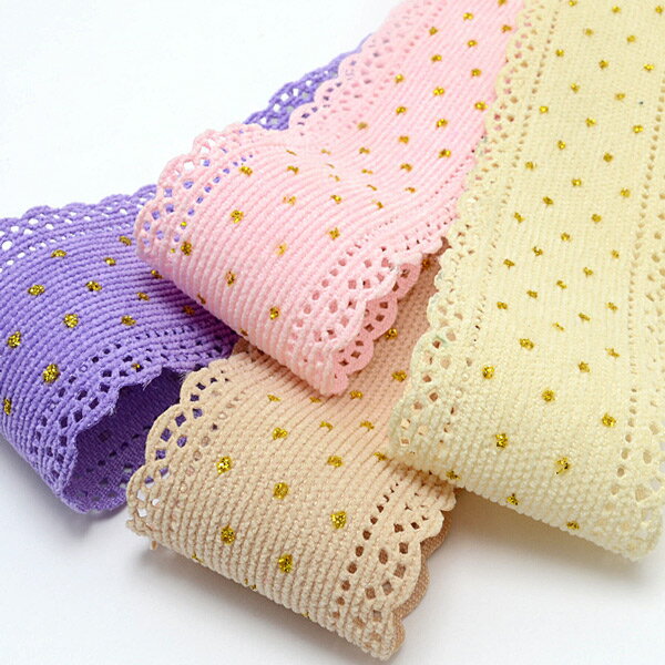 40mm コーデュロイドットくりぬきレースリボン 2m ［在庫限り］