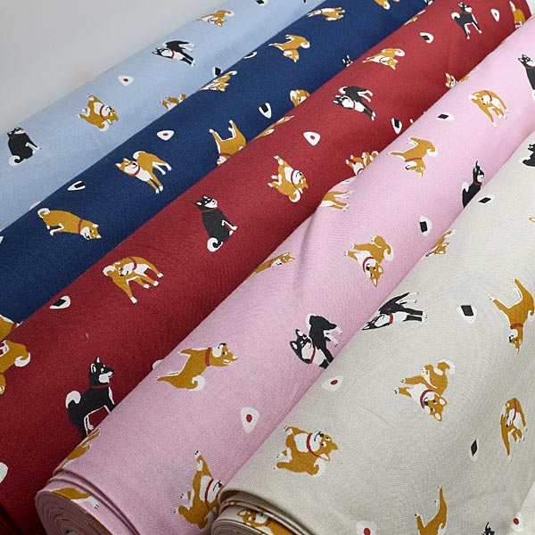 [AB6]　赤柴と黒柴とおにぎり　Bピンク系　10cm単位　切り売り　菱栄　H-7062-2　ポプリン生地　(219)