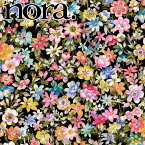 nora.　お花のひと時　Aブラック系　10cm単位　切り売り　FR1059　シーチング生地　ノラ　NORA.　(200)　★