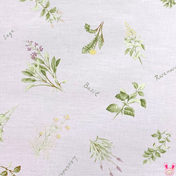 YUWA有輪商店　ハーブと花　Cパープル系　シャーティング生地　829667　（403）　(50cm以上10cm単位切..