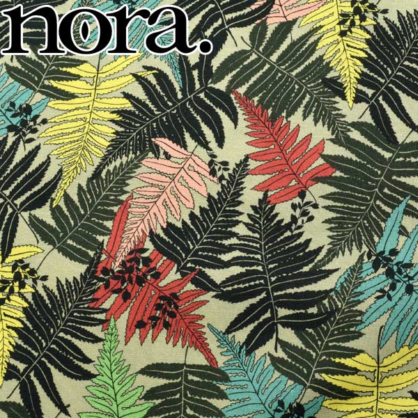 ビビッドジャングル・シダの葉　Aカーキ系　シーチング生地　10cm単位　切り売り　FR1038　ノラ　NORA.　（54）　［在庫限り］