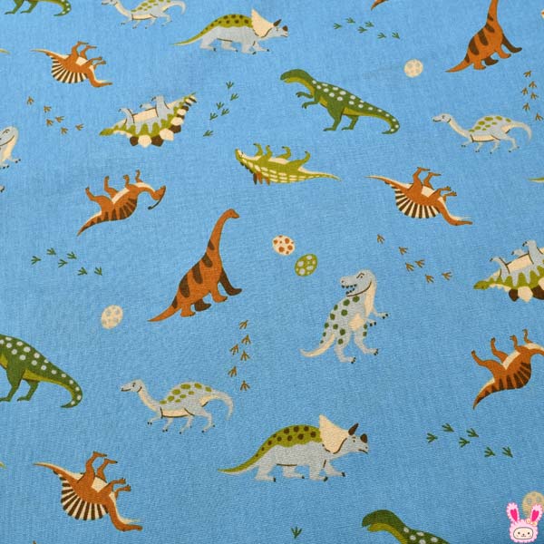 恐竜と卵と足跡　Cブルー系　菱栄　H7085-10　シーティング生地　(91)　(50cm以上10cm単位切り売り)　..