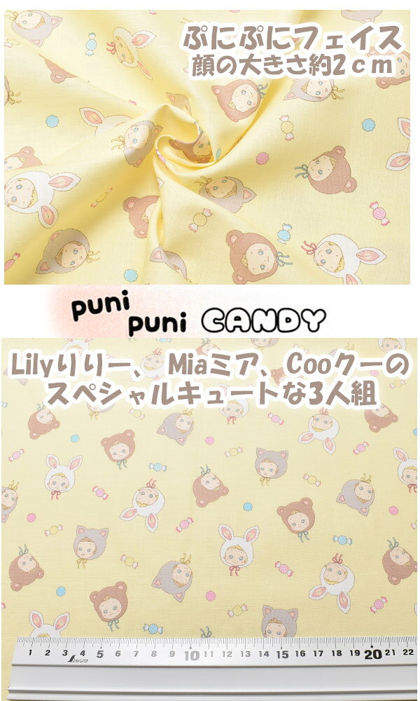 ぷにぷにフェイス　Cイエロー系　10cm単位　切り売り　キルトゲイト　puni puni CANDY　PN1200-13　シーチング生地　(24)　「在庫限り」 manmakasan-10031692 まんま母さんのりぼん サンプル画像2