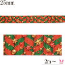 プリントリボン クリスマス クリスマス飾りと縞柄リボン 幅25mm 1m単位 切り売り (2m以上)