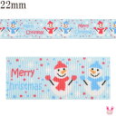 プリントリボン クリスマスの文字とツイン雪だるまリボン 幅22mm 1m単位 切り売り (3m以上)