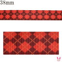 プリントリボン シンプルなレッドアーガイルのニット風リボン 幅38mm 1m単位 切り売り (3m以上)