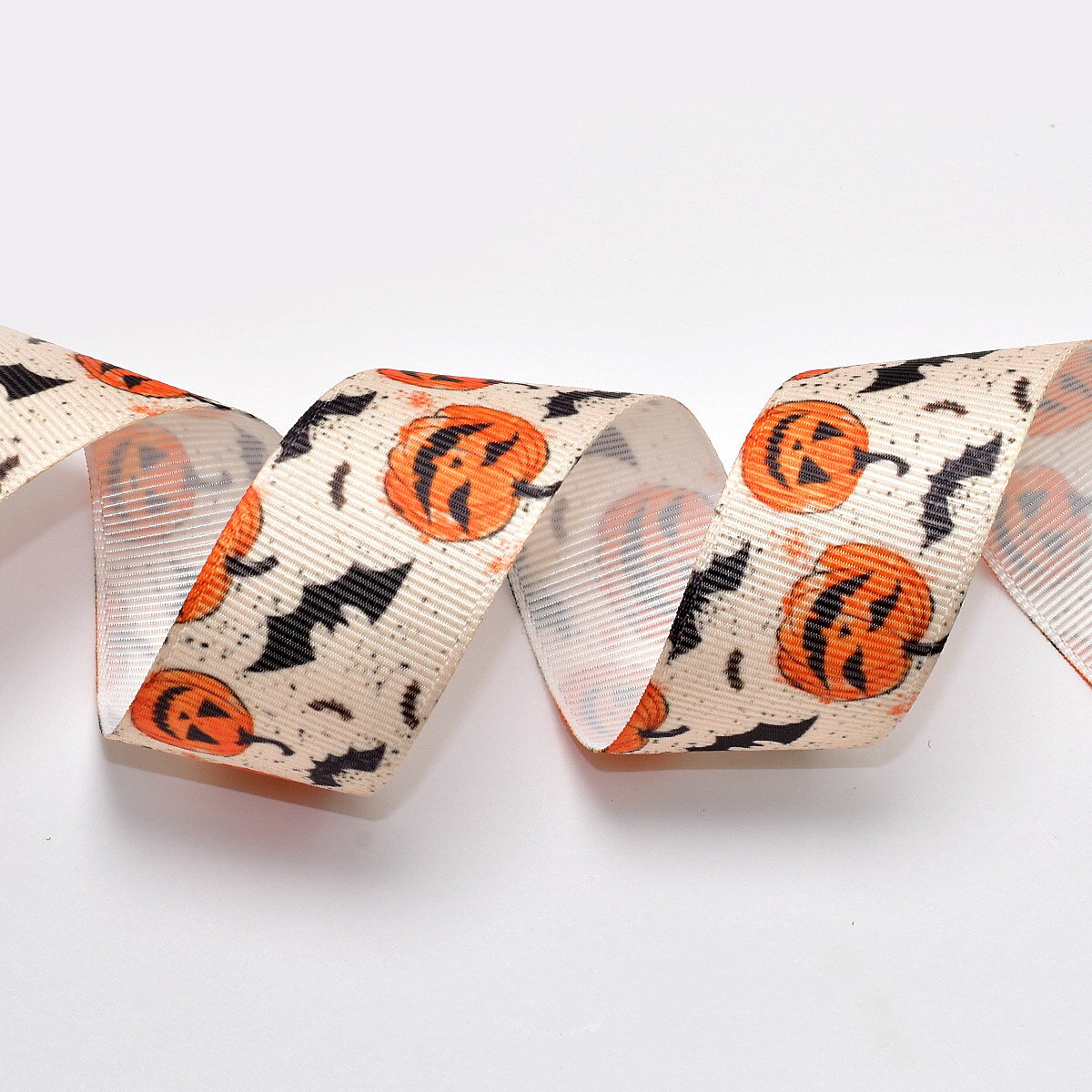 プリントリボン　ハロウィン　カボチャとコウモリのダストナイトリボン　幅25mm　1m単位　切り売り　(3m以上)