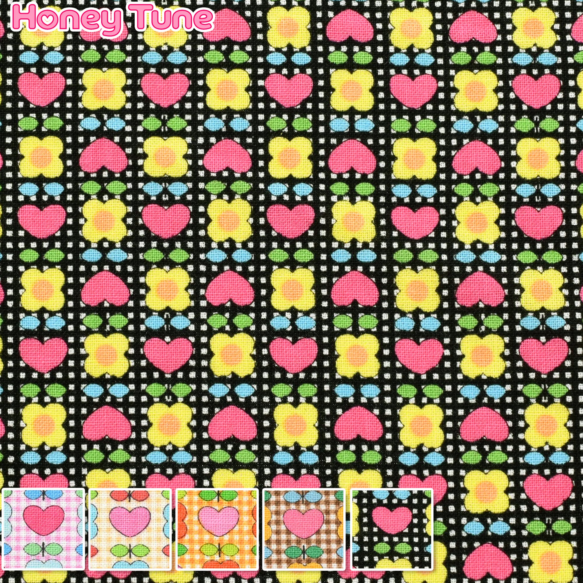 ぷちハートフラワー　シーチング生地　CHU058-3　NBK　(50cm以上10cm単位切り売り)のサムネイル