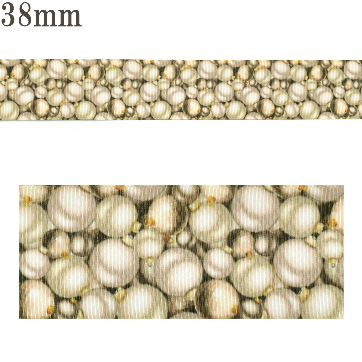 プリントリボン　ゴールドボールのオーナメントリボン　幅38mm　1m単位　切り売り　(3m以上)