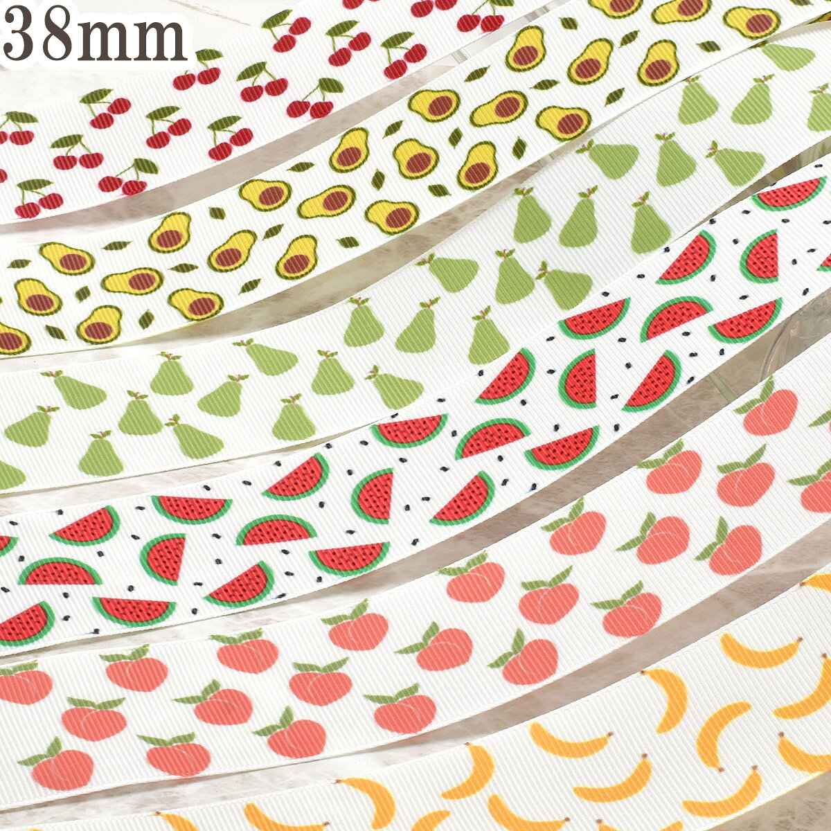 樂天商城 - プリントリボンアソートセット　食べ物系1　幅38mm　約1m×6本