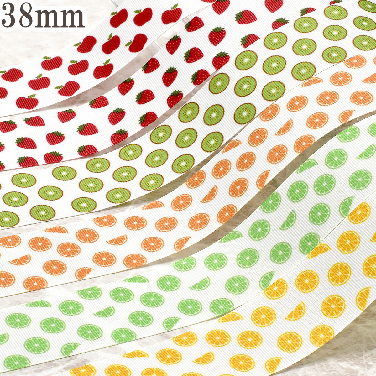 樂天商城 - プリントリボンアソートセット　食べ物系2　幅38mm　約1m×6本