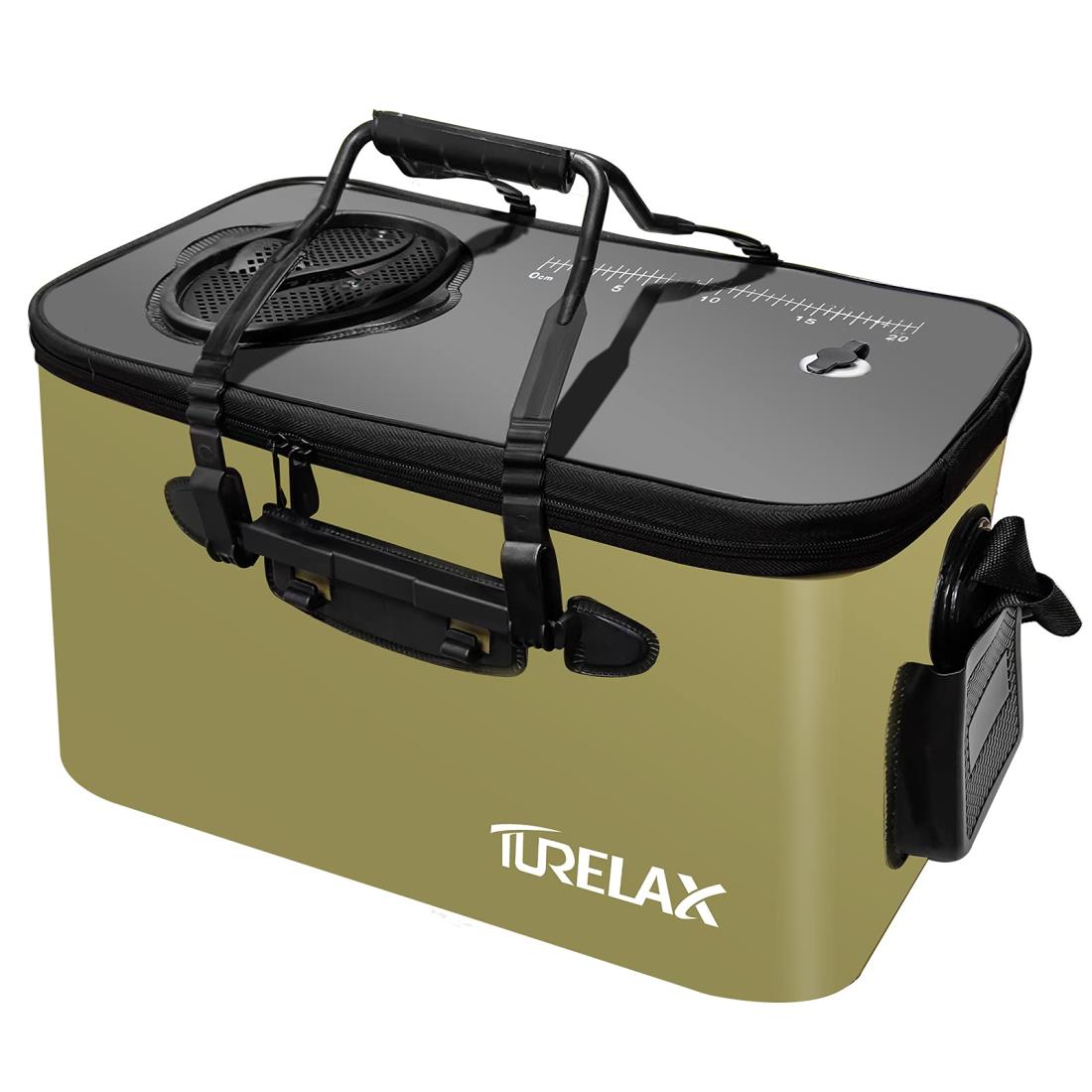 TURELAX バッカン 釣り バケツ 折りたたみ式 40cm 活かし水汲みバッカン クリアカバースプリングカバー ホルダー付き フィッシュグリップ無し コンパクト 道具入れ・エサ入れ 軽量 EVA素材 (グリーン(グリップ無し), 40cm)