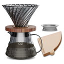 ESTVLB コーヒーサーバー 耐熱ガラス 木製ホルダー コーヒードリッパー 600ml 目盛付き 2~4人用 コーヒー ドリップ 器具 コーヒー ドリップ道具...