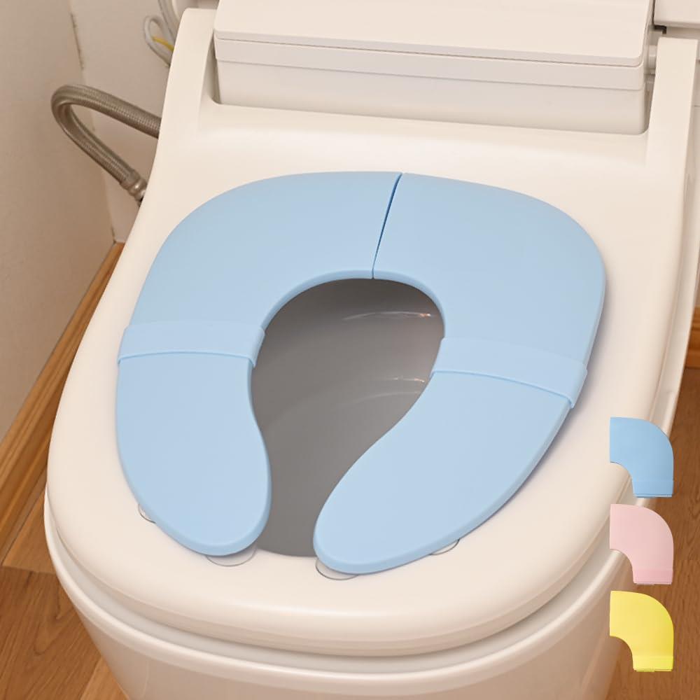 MUQQU 補助便座 折りたたみ 子供 携帯 持ち運び シリコンバンド 男の子 女の子 吸盤 トイレトレーニング おまる 収納 便座 洗える イエ ロー