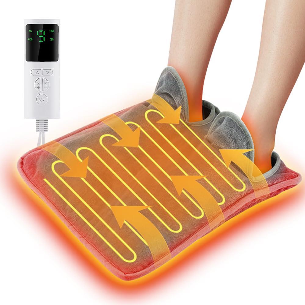 フットウォーマー 足温器 9段階温度調節 フットヒーター 4段階タイマー 30秒で速暖 足元ヒーター 洗濯可能 男女兼用 過熱保護 電気足温器 省エネ 足冷え対策 電気ホットマット 寒さ対策 日本語取扱説明書付き 40*38cm グレー