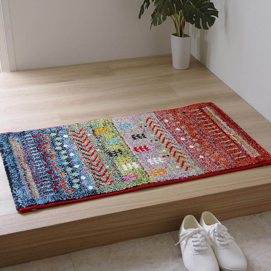 イケヒコ 玄関 選べる マット 長方形 単品 マリア グリーン 約70×120cm 厚み 約11mm トルコ製 へたりにくい 耐久性 弾力性 抗菌防臭 消臭 ギャベ柄 洗濯不可 おしゃれ ふわふわ #1310650126401