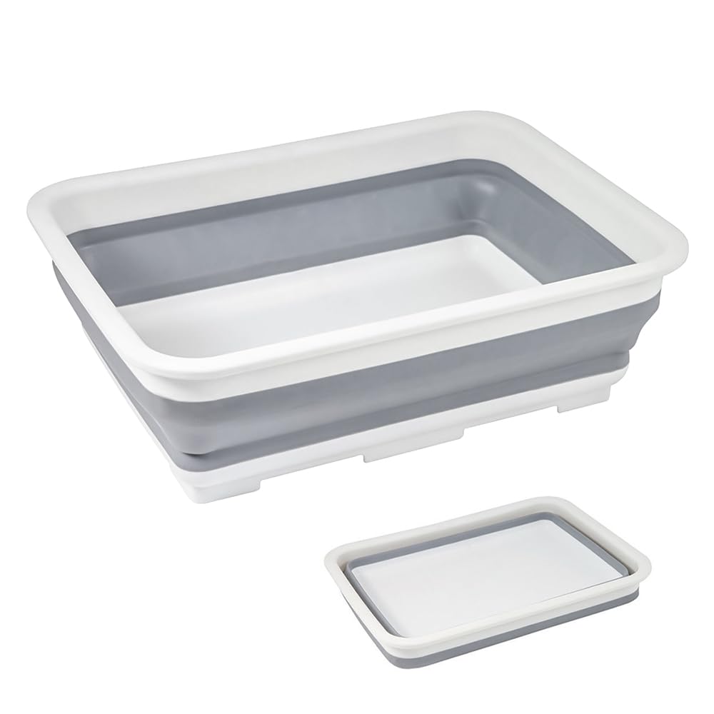 RULAYMAN 折りたたみ 洗い桶 おけ 8L シリコン キッチン 収納 省スペース 洗濯 掃除 バス トイレ アウトドア キャンプ 浸け置き 洗い持ち運び 内外に適用 多機能 安全素材 長方形 (グレー)