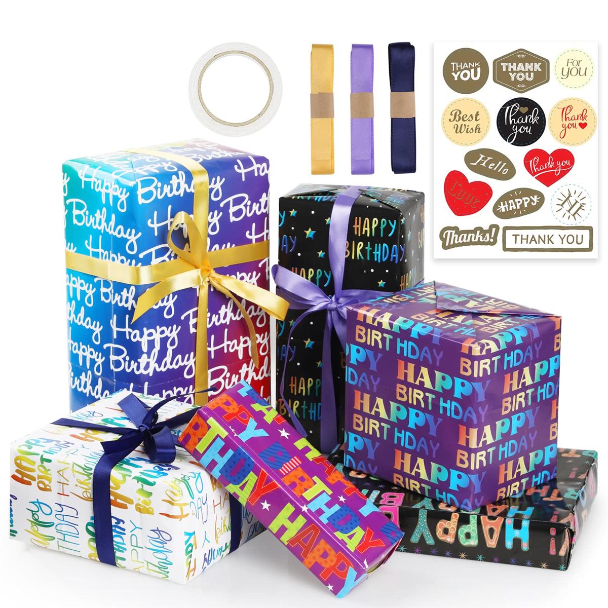 Bigqin 包装紙 ラッピングペーパーセット 厚手 大判 おしゃれ 包装ペーパ 誕生日 ギフト包装 ラッピング用品 包装資材, 6枚入り 50*70cm,セット1