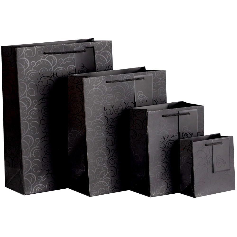 moin moin ラッピング ギフトバッグ 手提げ袋 紙袋 5枚 (ブラック 和風×タグ 13.7×15.2×7.4cm) ゴージ..