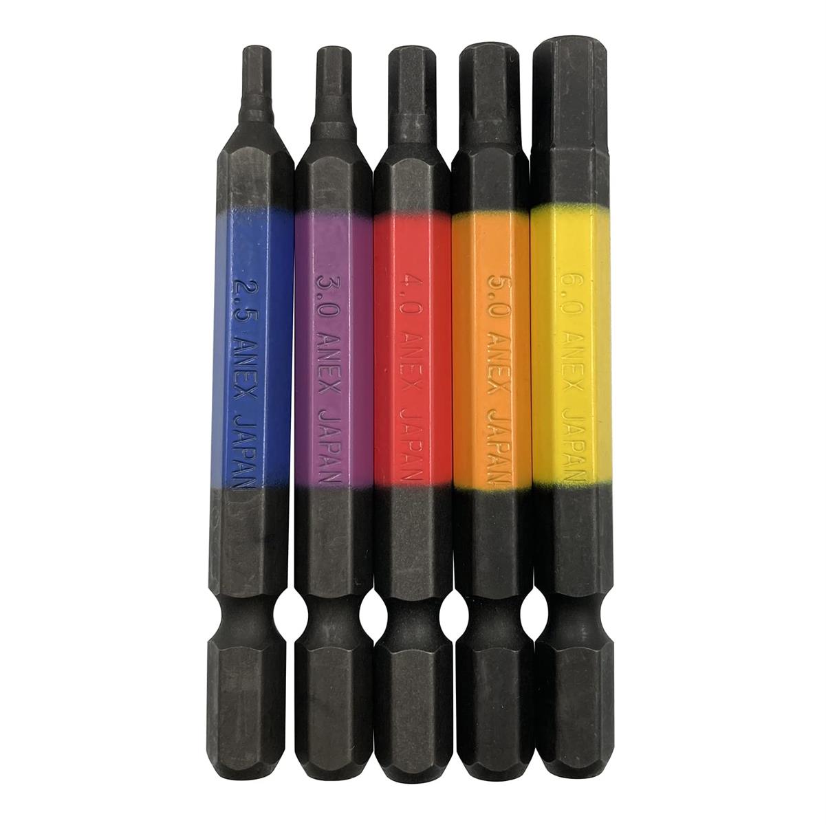 アネックス(ANEX) カラービット 六角レンチ 片頭 65mm 収納付 5本組(2.5/3/4/5/6mm) ACHX5-65L