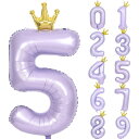 Lausatek バルーン 数字 風船 誕生日 40インチ 大きい ナンバー5 王冠付き クラウン バースデー 飾り付け パーティー 記念日 結婚式 男の子 女の子 約100cm 紫 ラベンダー
