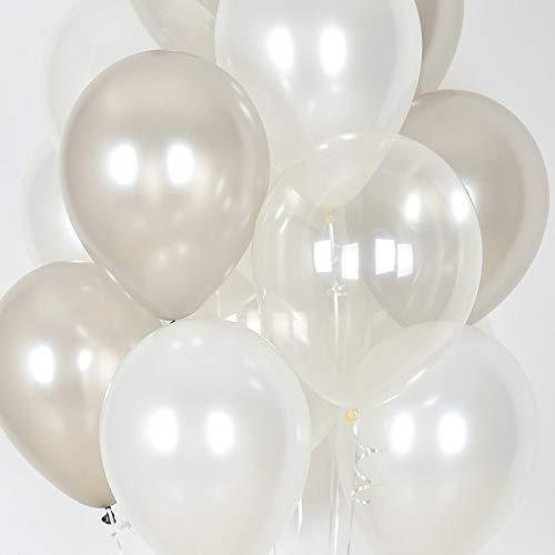 12インチラウンド風船 30cmバルーン パールホワイト+クリ スタルクリア+シルバー 30個入り