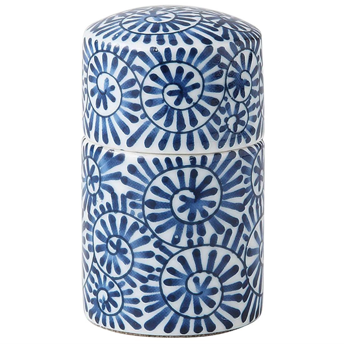 浜陶 たこ唐草 蓋付楊枝入(青) 59-07