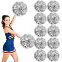 bath&bath ポンポン チア ダンス チアリーダー 10個セット 持ち手付き 30cm×30cm (シルバー) 応援 学校行事 イベント 学校 コスプレ