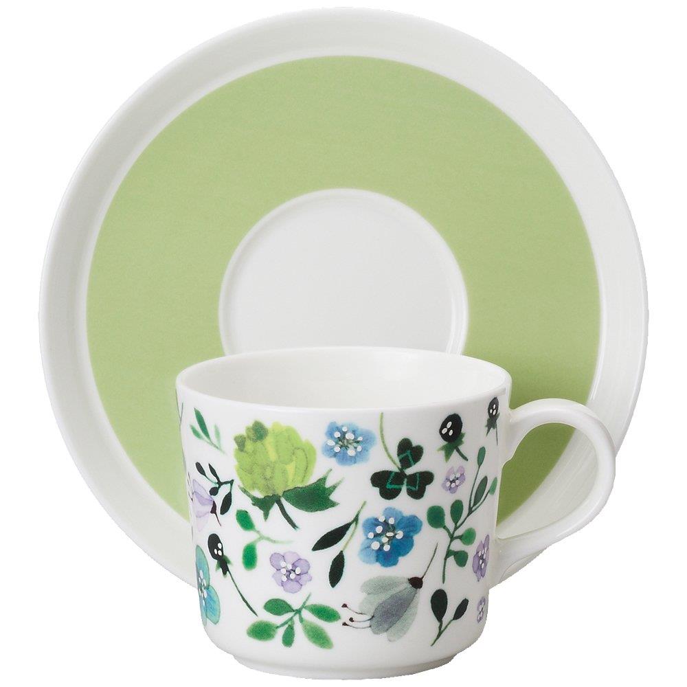 NARUMI(ナルミ) カップ ソーサー アンナ・エミリア クローバーガーデン ティーコーヒー兼用 グリーン 220cc 電子レンジ温め 食洗機対応 51854-23117P