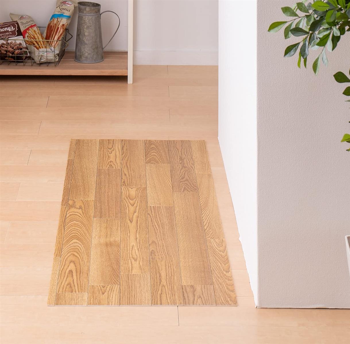 萩原 クッションフロア キッチンマット (約60×270cm,木目ナチュラル) 水拭きできる 防炎 抗菌 防カビ 滑り止め付き カットOK