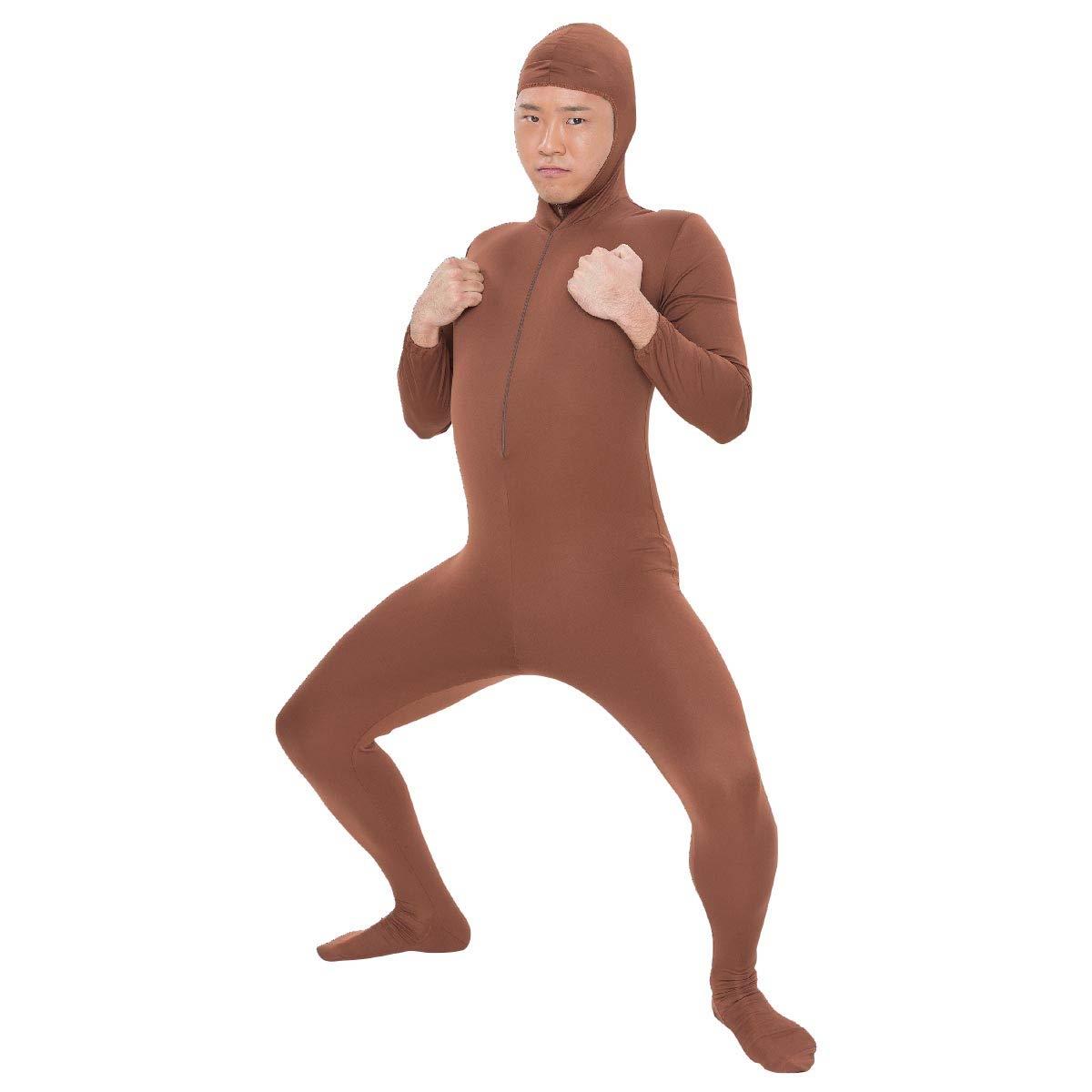 PURE 全身タイツ ストレッチ 顔出し 変装 L ブラウン