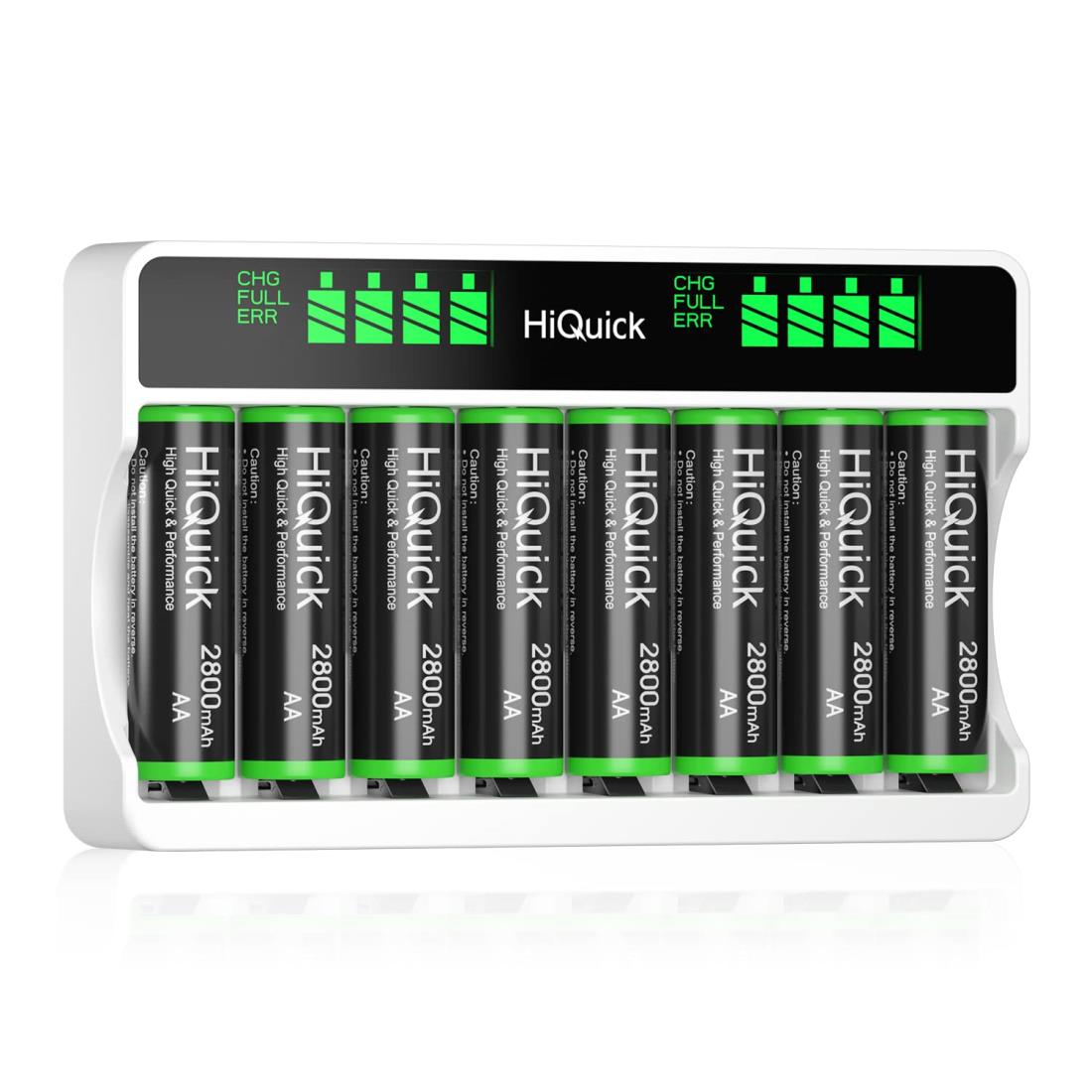 HiQuick 充電池充電器セット 単3電池+充電器セット 単三 単四 ニッケル水素、ニカド充電池に対応 8スロット 自由充電可能 LCD付き 急速充電器 じゅうでんち単3 充電器セット(8本2800mAh)
