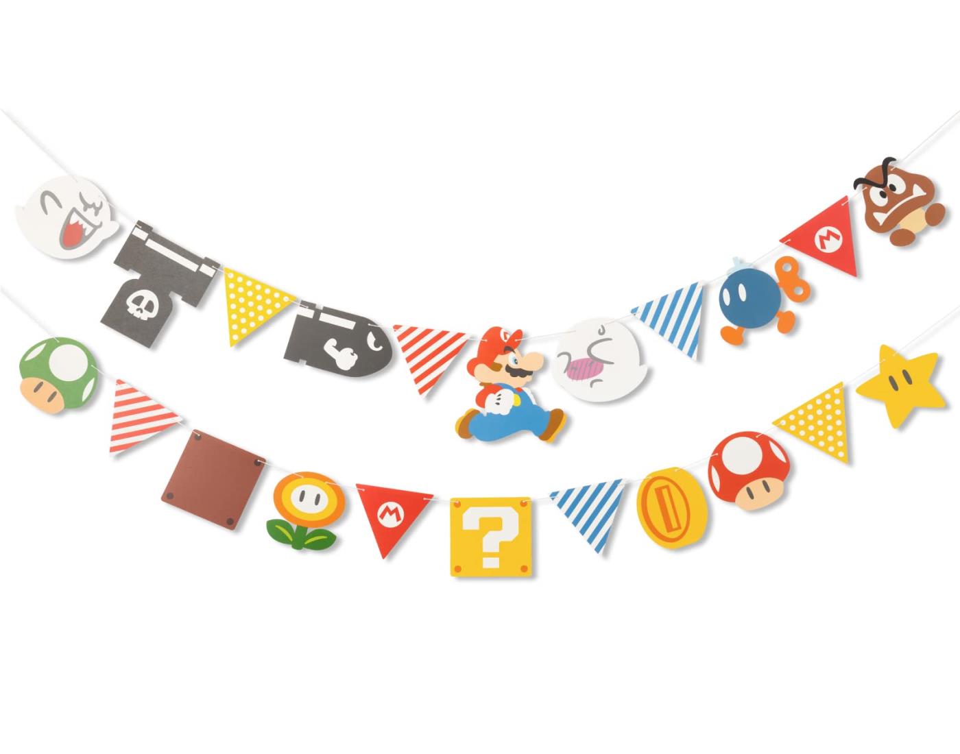 任天堂販売 スーパーマリオ ホーム＆パーティ ガーランド(キャラクター＆アイテム) 紙製 直線形 2本分のガーランドひも付き