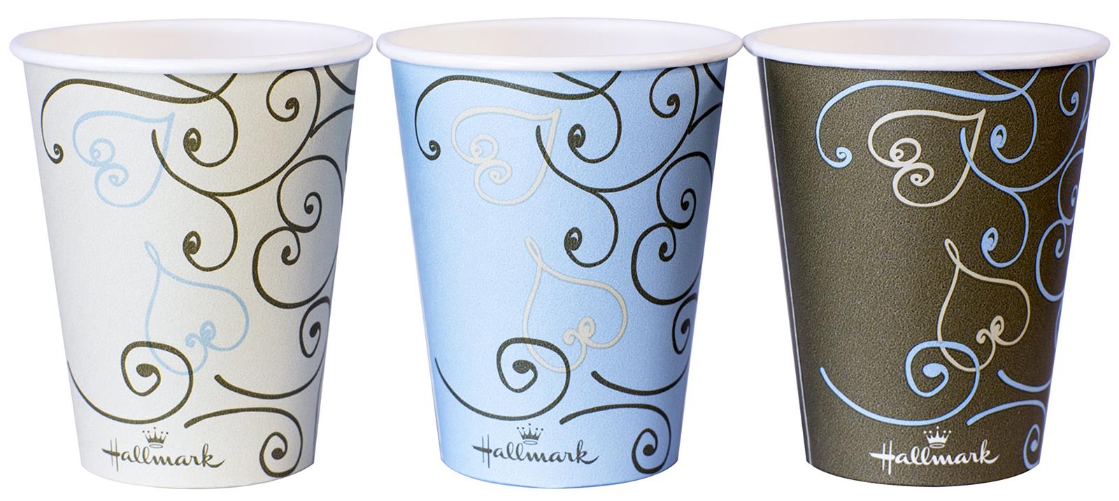 サンナップ 紙コップ ポリエチレンラミネート加工 ホットにアイスに ハート柄 3色(ホワイト ブルー ブラック) 1袋セット ホールマーク お洒落なデザイン 厚手で丈夫 AC2850HT 50個入