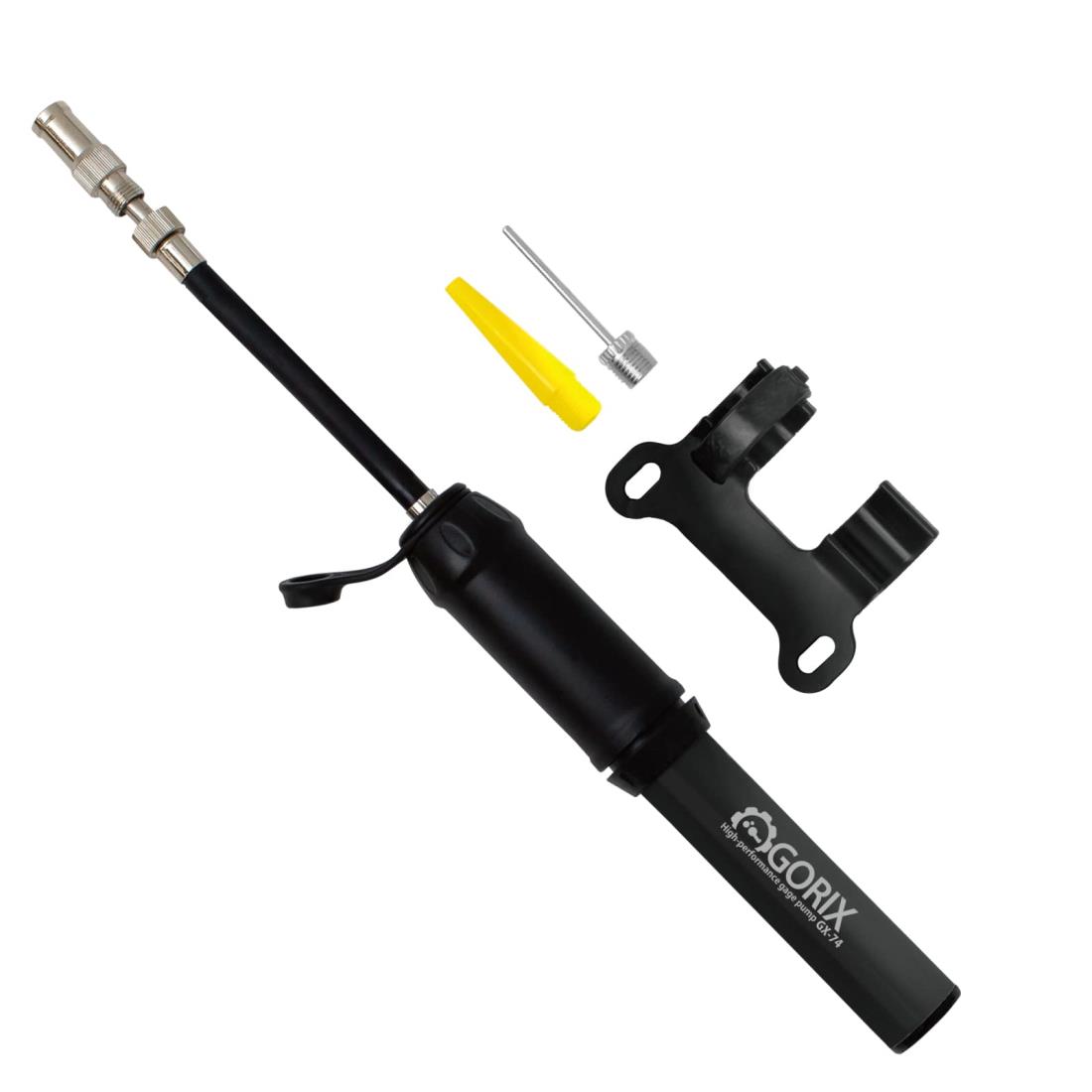 GORIX(ゴリックス) 自転車用 携帯ポンプ (GX-74) 超軽量 仏式バルブ 米式・英式対応 ボール・浮き輪 空気入れ マットブラック