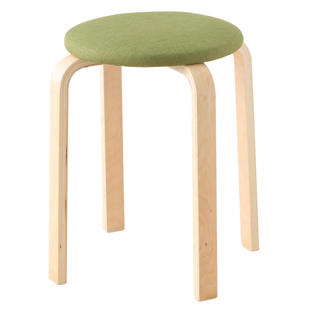 アイリスプラザ 椅子 木製 スツール グリーン ファブリック スタッキング 積み重ね収納 座面直径約32×高さ約45cm SL-02F