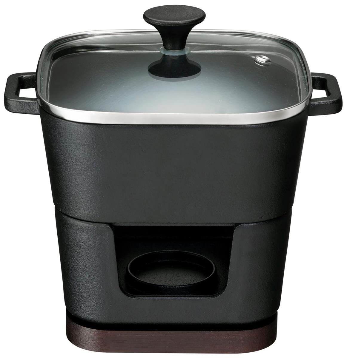 イシガキ産業 イシガキ 鉄鋳物 約幅18.5×奥行14.5×高さ17m 容量約980ml IH対応 デリッシュ・ライフ COLOスクエアポット ガラス蓋付 鍋 コンロセット アウトドア 個食 4239 黒