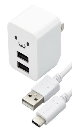 エレコム 充電器 Type-C USB コンセント 2ポート USB-A×2 12W 5V/2.4A ケーブル付属 1.2m しろちゃん MPA-ACCX01WF エレコム 充電器 Type-C USB コンセント 2ポート USB-A×2 12W 5V/2.4A ケーブル付属 1.2m しろちゃん MPA-ACCX01WF