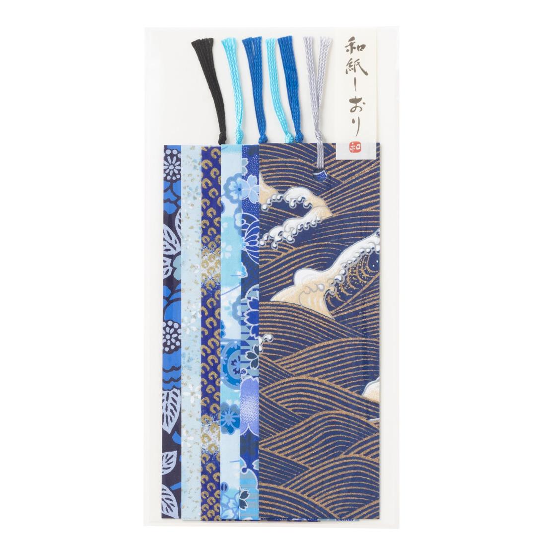 【.co.jp 限定】和紙かわ澄 友禅和紙 型染め しおり ブックマーカー 6枚入 青色系Cセット