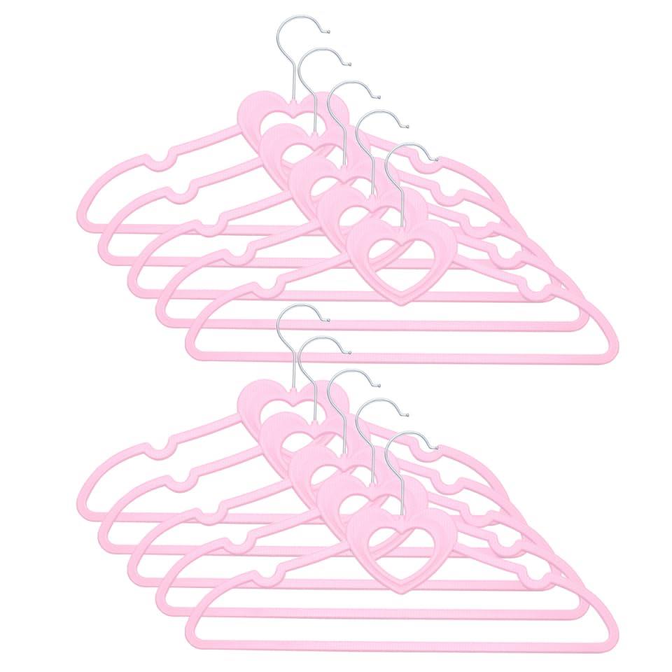 かわいいピンクのプラスチックハンガー 10本セット（デザインランダム） - ハート型キッズハンガー、衣類収納に最適なホームインテリア