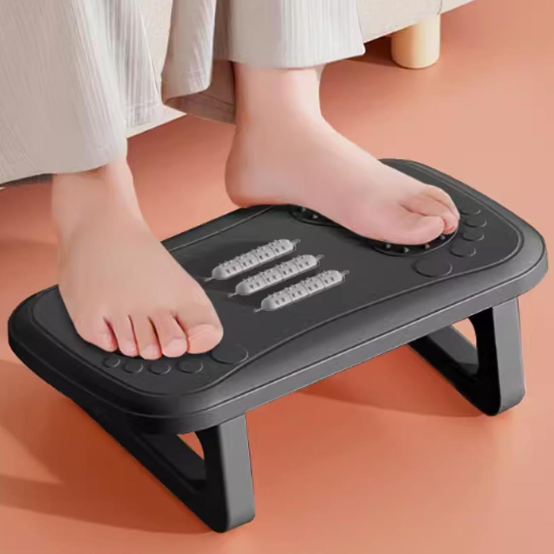 フットレスト 足置き 足置き台 デスク下 机の下 足台 取扱簡単 テレワーク用 自宅 オフ ィス 家庭用 ABS素材 ブラック (固定スタイル (黒 + グレー))