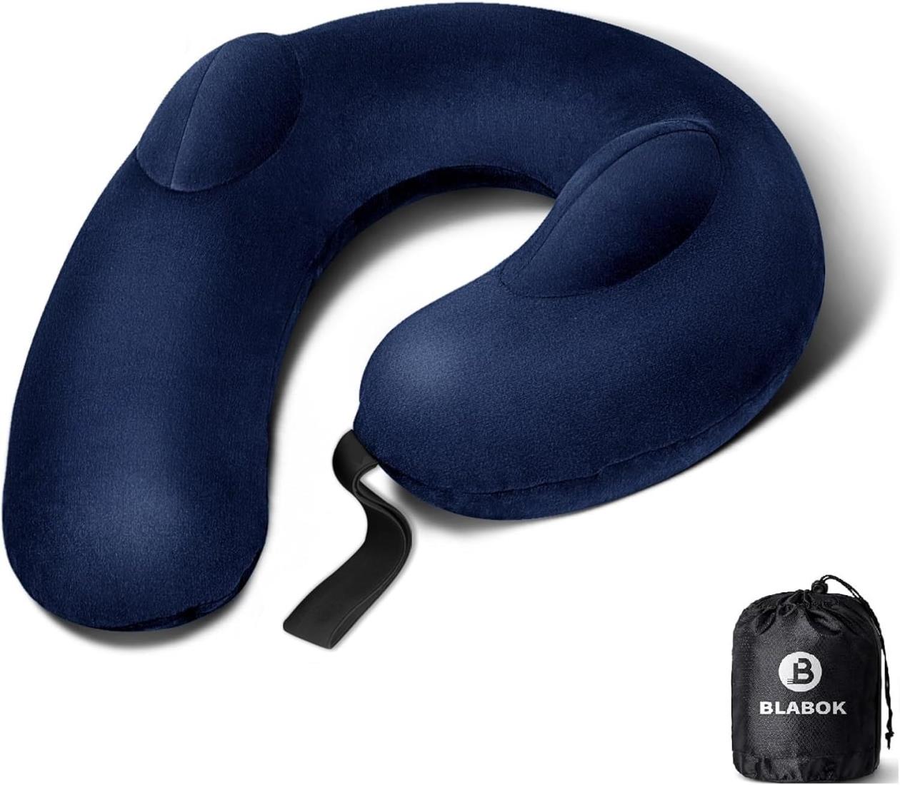 ネックピロー 【肌に優しいベルベット材質】BLABOK 飛行機 コンパクト 携帯枕 エアー式 首枕 トラベルネックピロー 洗えるカバー 長距離 旅行用枕 新幹線 飛行機 バス オフ ィス 自宅用 クッション 便利グッズ 快適グッズ (ブルー)