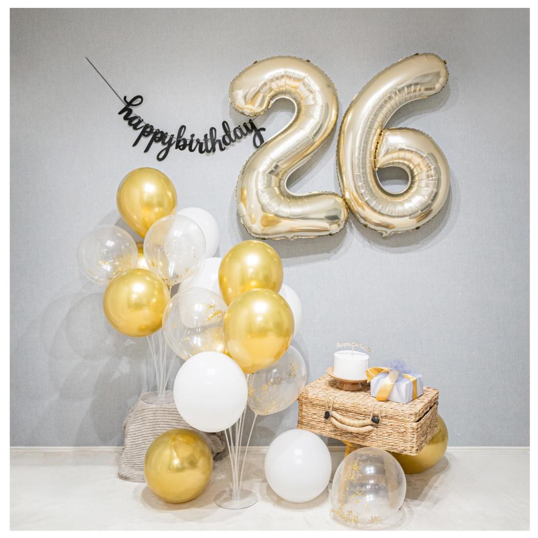 【風船屋】選べる数字 26歳 誕生日 数字バルーン ゴールド バースデー 飾り付けセット 女性 男性 メン..
