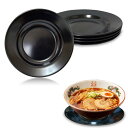 MMmall ラーメン 受け皿 受皿 下皿 スープ皿 メラミン 20.5cm 5枚セット (黒, 下皿)