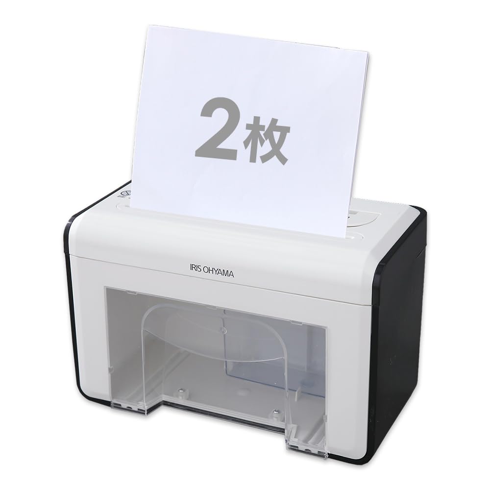 アイリスオーヤマ シュレッダー 家庭用 卓上 クロスカット 細断枚数2枚 CD/D V D/カード細断可能 連続使用5分 ダストボックス3.6L コンパクト P2HT ホワイト/ブラック
