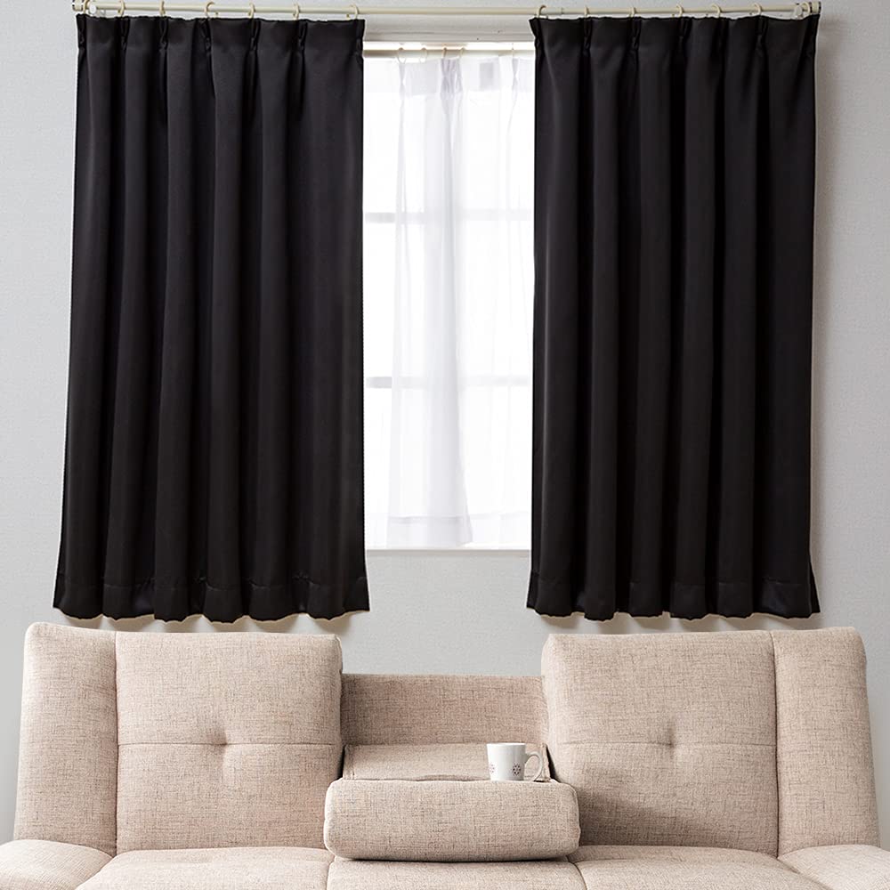 アイリスプラザ 遮光度99.99%カーテン 幅100×丈135cm 1級遮光 タッセル付き しっかり厚手 節電＆省エネに 断熱/防寒 洗濯 機OK 2枚組 ブラック