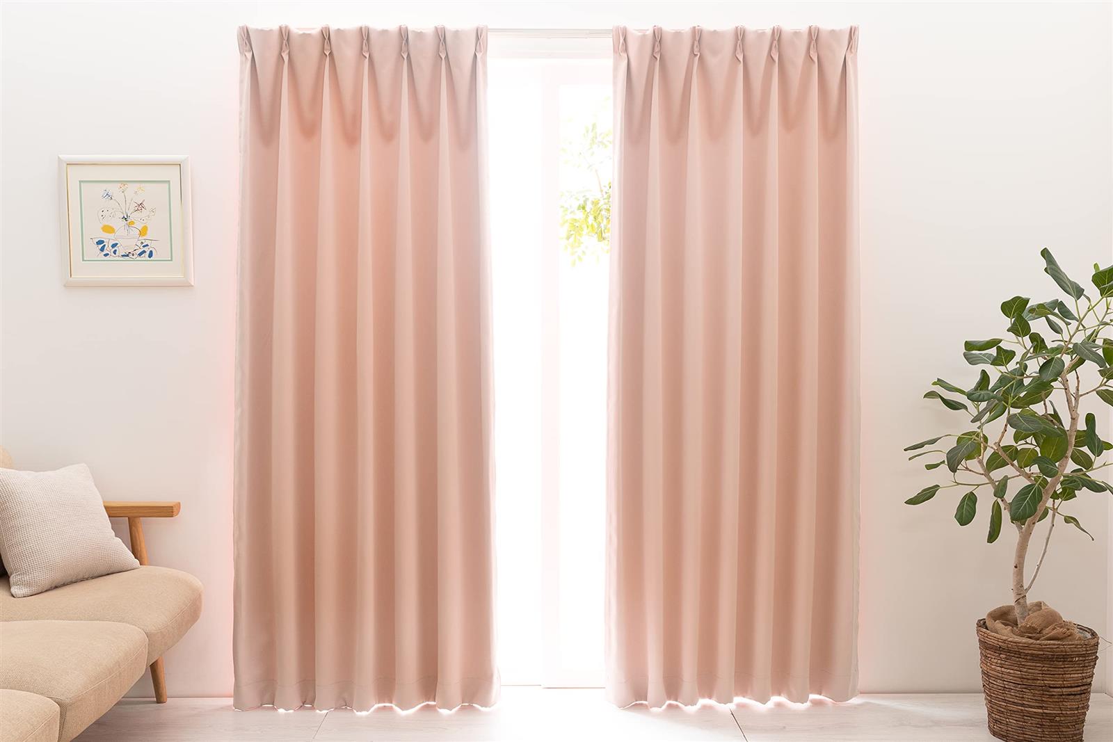 ユニベール 1級遮光 防炎 防炎ラベル付き 節電 省エネ 断熱 保温 日本製 無地 寝室 リビング カーテン 幅100cm×丈210cm 2枚 ベルーイ ピーチ